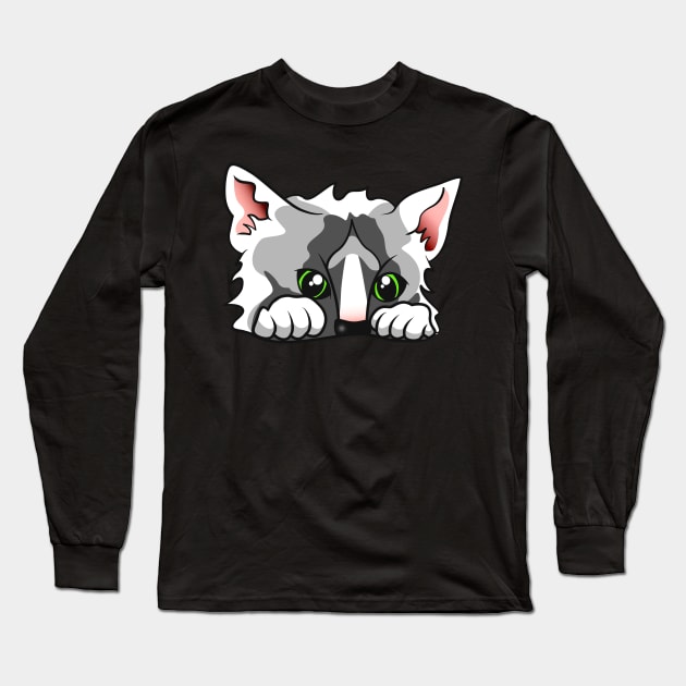 Cute Cat Lurking Funny Kitten Long Sleeve T-Shirt by Foxxy Merch